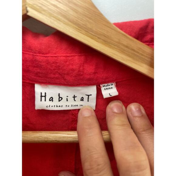 Habitat Women’s Large Red Collared Shirt Lightweight Flowy Rayon/Nylon - Picture 2 of 8